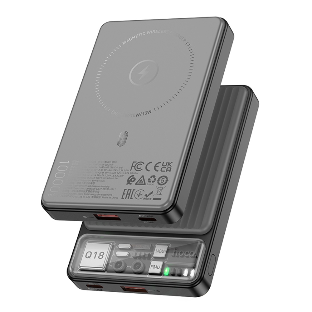 Power bank Hoco Q18 10000mAh PD 22.5W магнитный с функцией беспроводной зарядки черный