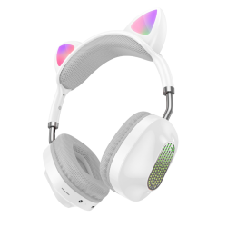 Беспроводные наушники Hoco ESD13 Skill Cat накладные с ушками и LED подсветкой white