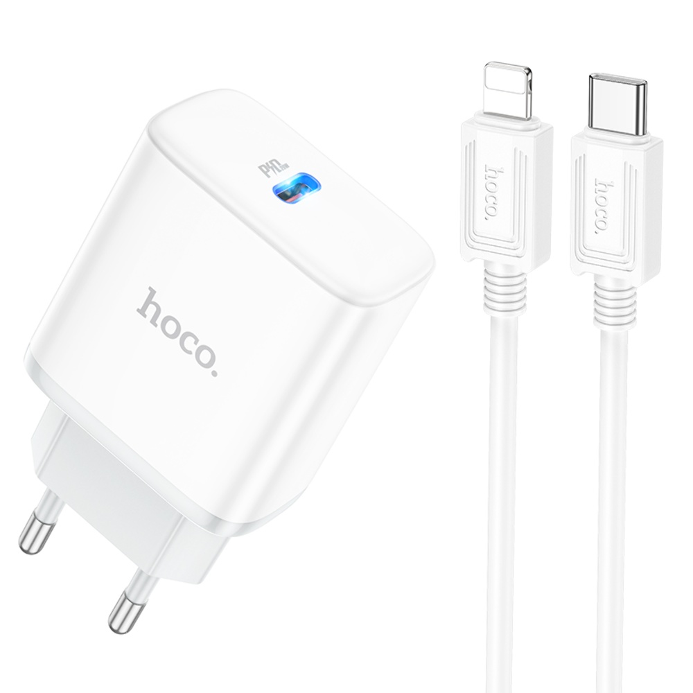 Сетевое зарядное устройство Hoco C104A Type-C PD 20W белое + кабель Type-C to Lightning