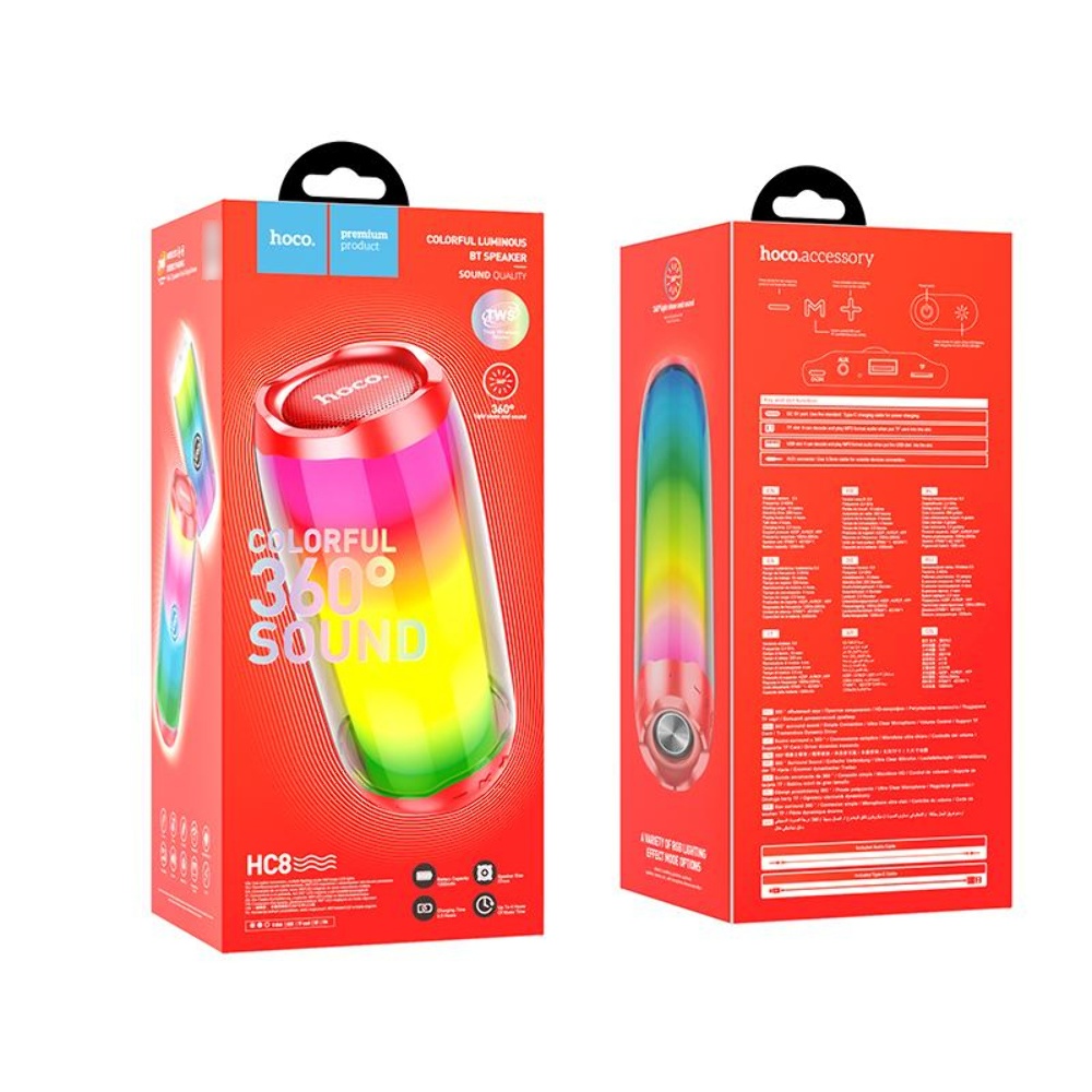 Портативная Bluetooth колонка Hoco HC8 TWS с LED подсветкой red