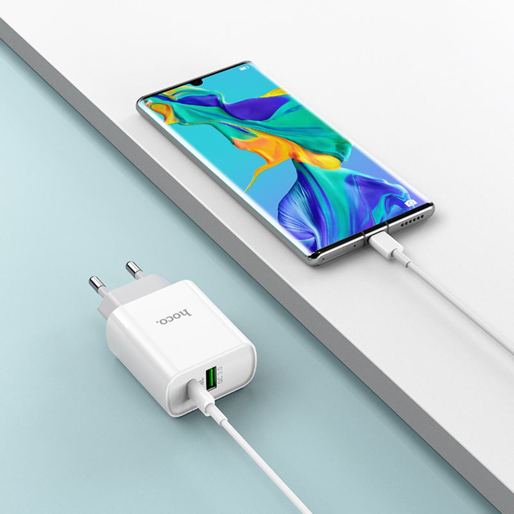 Сетевое зарядное устройство Hoco C80A USB/ Type-C QC PD 20W белое
