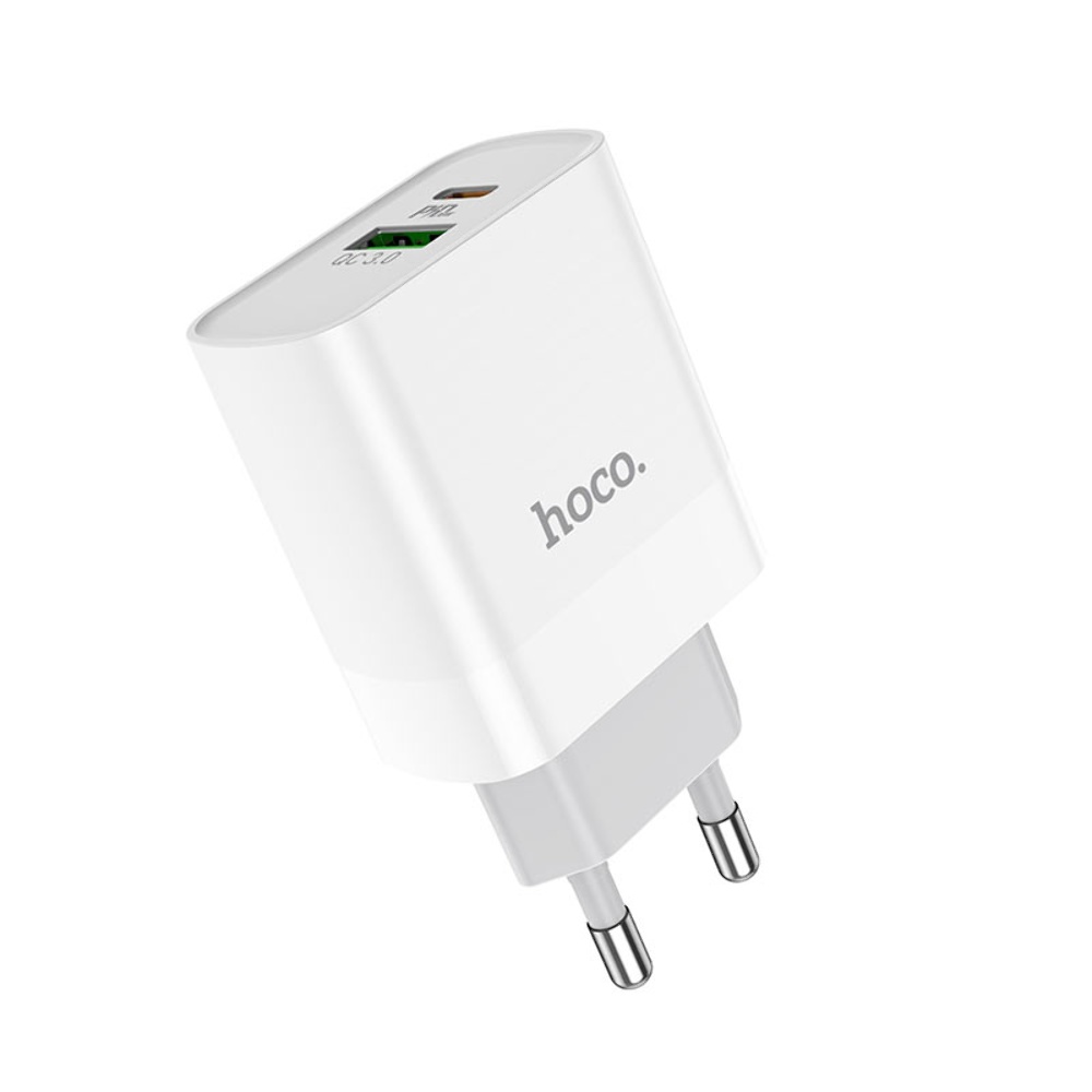 Сетевое зарядное устройство Hoco C80A USB/ Type-C QC PD 20W белое