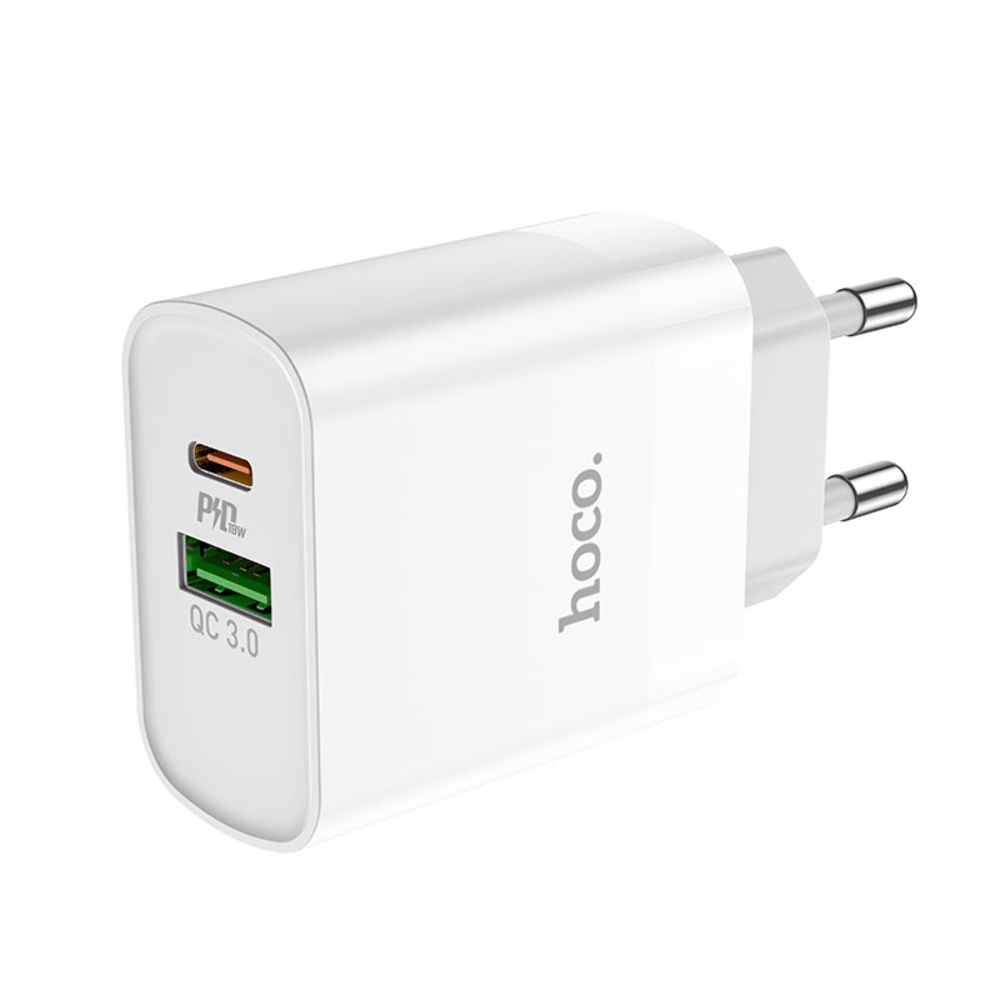Сетевое зарядное устройство Hoco C80A USB/ Type-C QC PD 20W белое