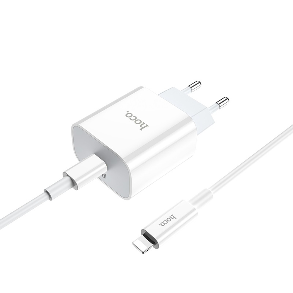 Сетевое зарядное устройство Hoco C76A Plus Type-C PD 20W белое + кабель Type-C to Lightning