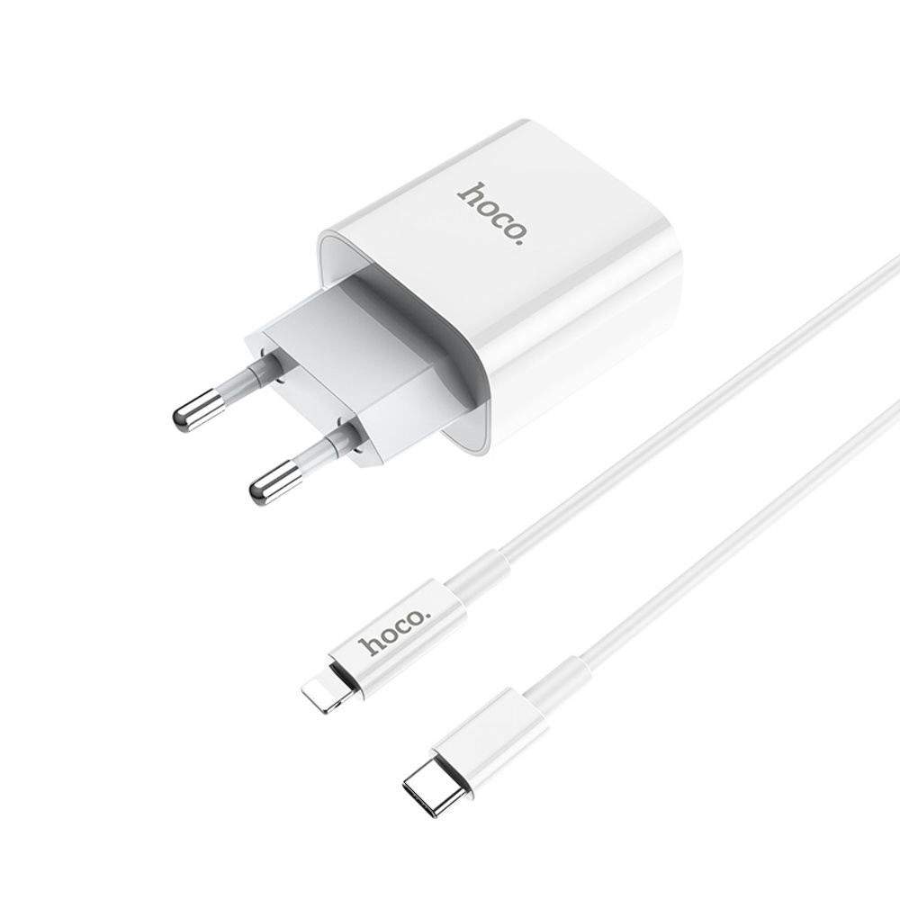 Сетевое зарядное устройство Hoco C76A Plus Type-C PD 20W белое + кабель Type-C to Lightning