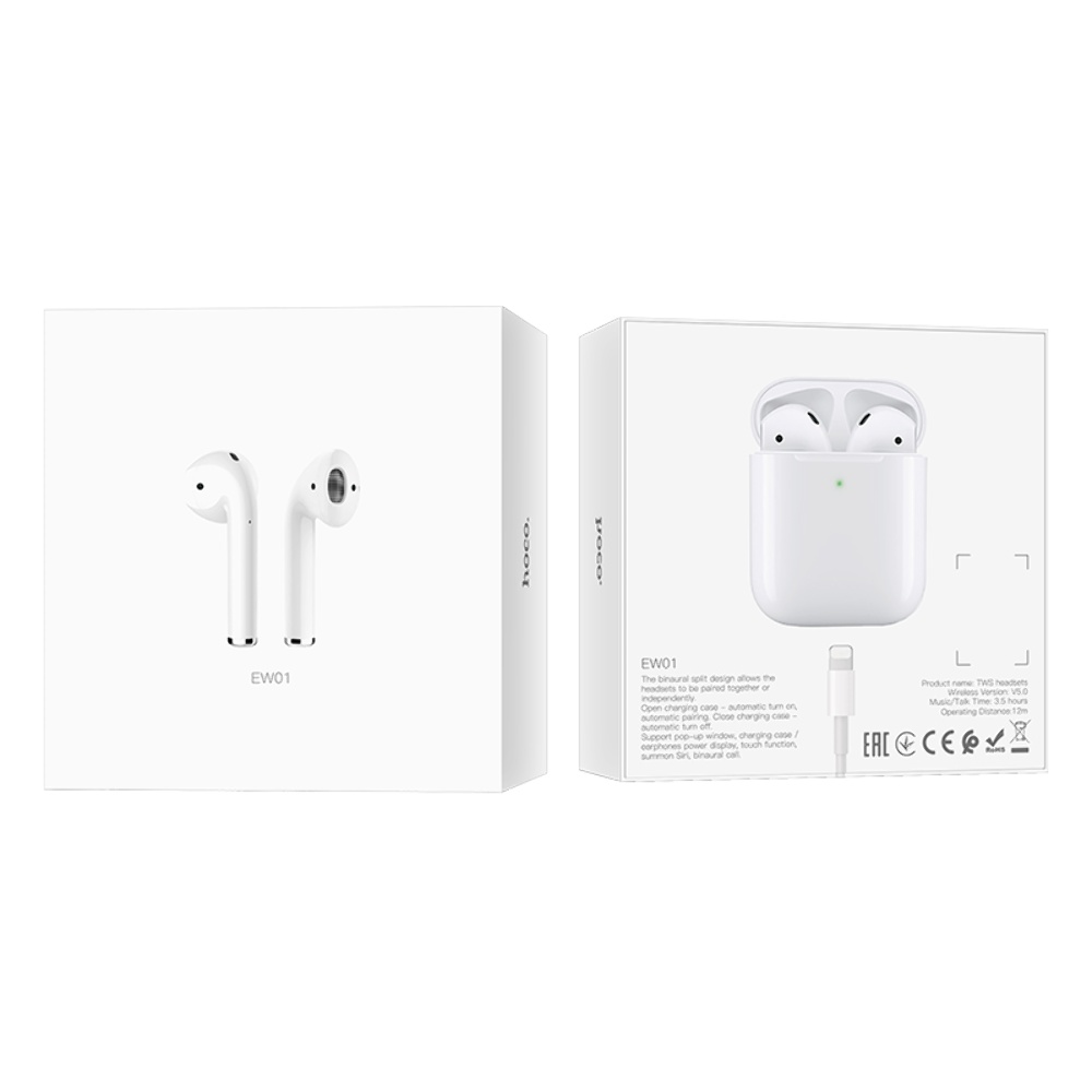 Беспроводные TWS наушники Hoco EW01 Plus вкладыши с беспроводной зарядкой white
