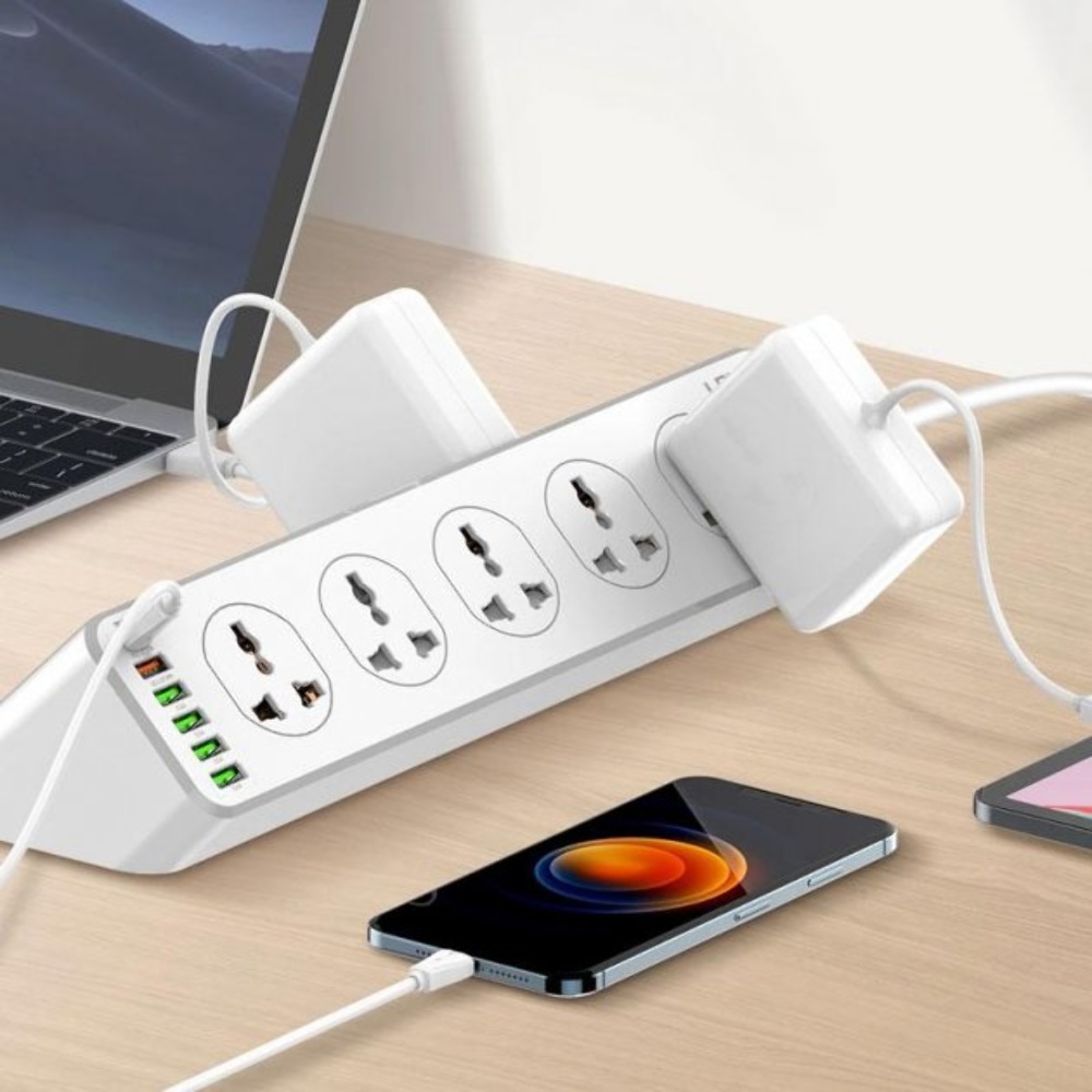 Сетевое зарядное устройство удлинитель Ldnio SC10610EU 5 USB/ Type-C QC PD 10 розеток 2m серо-белый