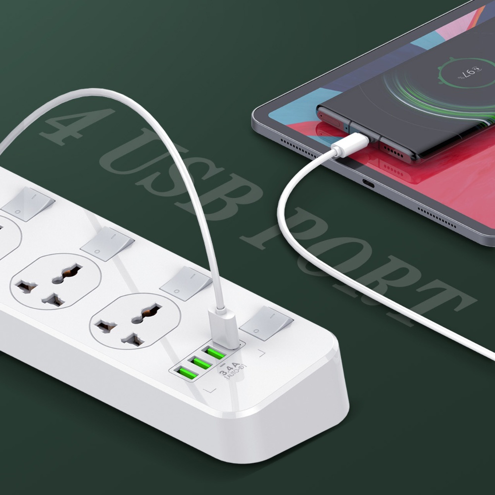 Сетевое зарядное устройство удлинитель Ldnio SC4408EU 4 USB 4 розетки 2m белый
