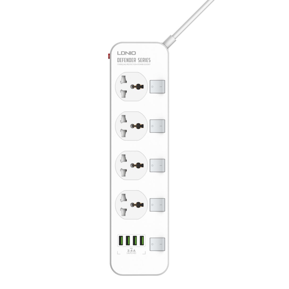 Сетевое зарядное устройство удлинитель Ldnio SC4408EU 4 USB 4 розетки 2m белый
