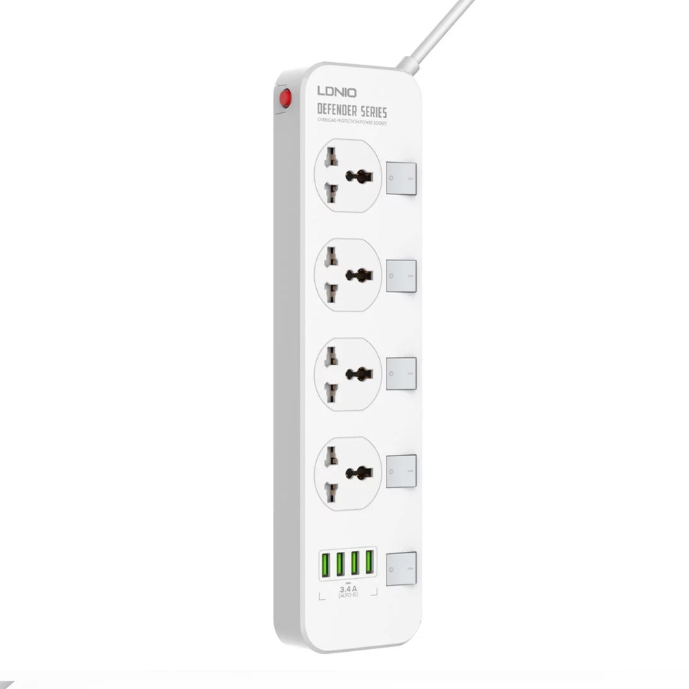 Сетевое зарядное устройство удлинитель Ldnio SC4408EU 4 USB 4 розетки 2m белый