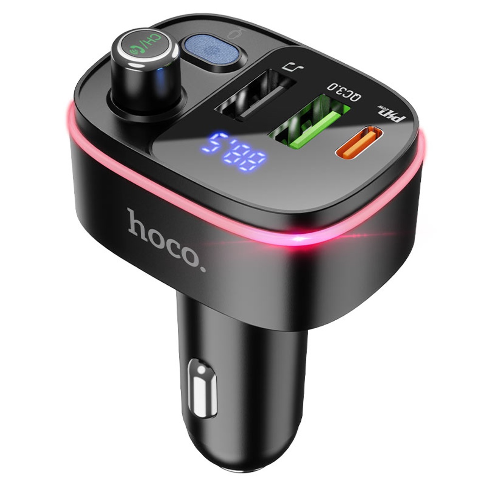 Автомобильное зарядное устройство Hoco E62 2 USB/ Type-C QC PD 20W c FM-модулятором черное
