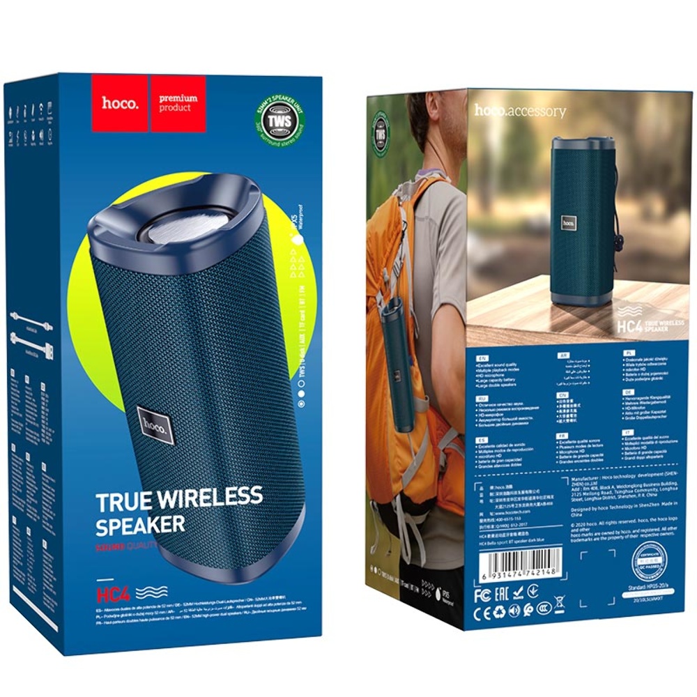 Портативная Bluetooth колонка Hoco HC4 TWS blue