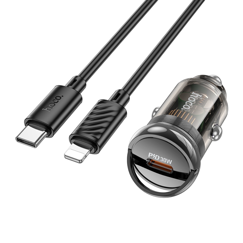 Автомобильное зарядное устройство Hoco Z53 Type-C PD 30W transparent black + кабель Type-C to Lightning