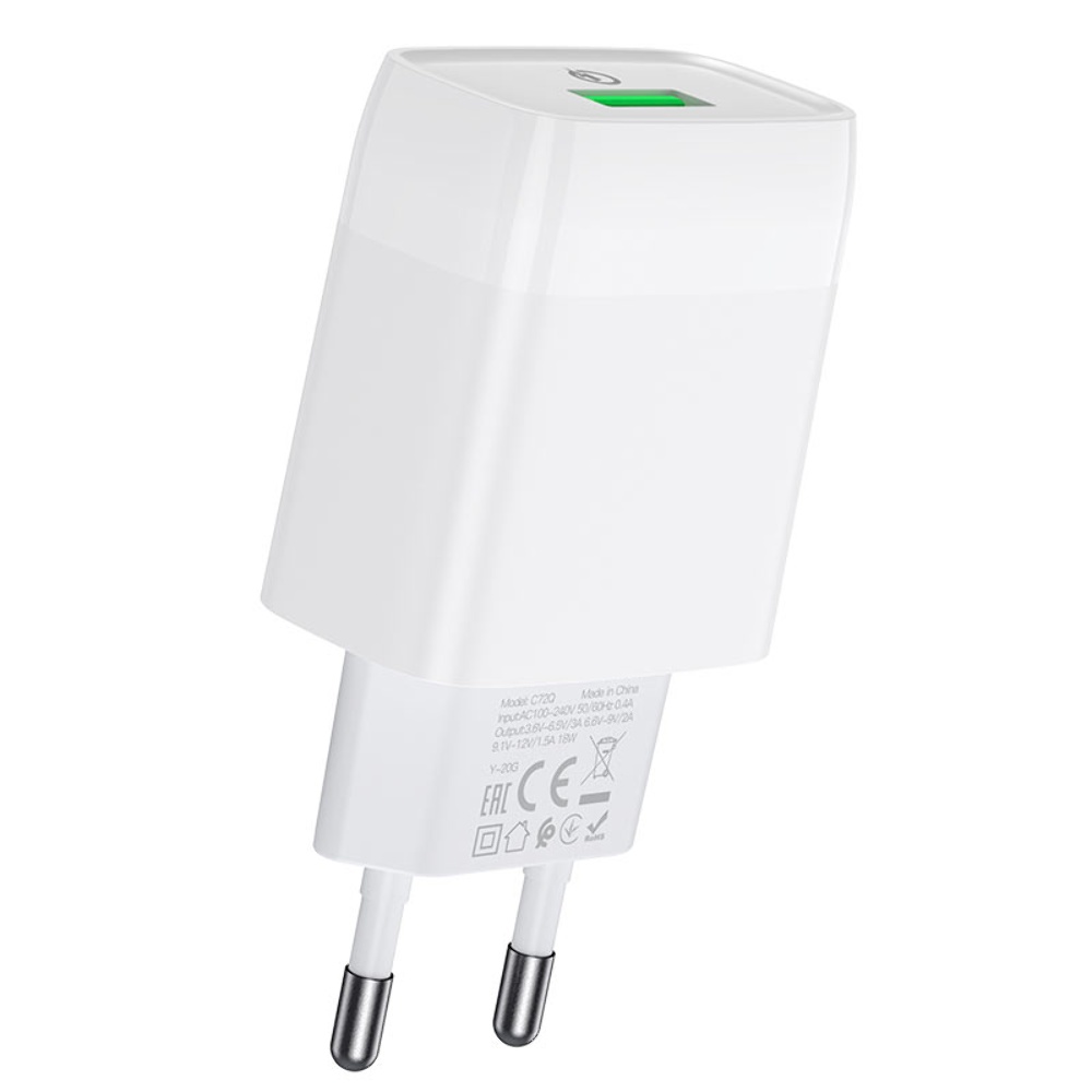 Сетевое зарядное устройство Hoco C72Q USB QC 18W белое