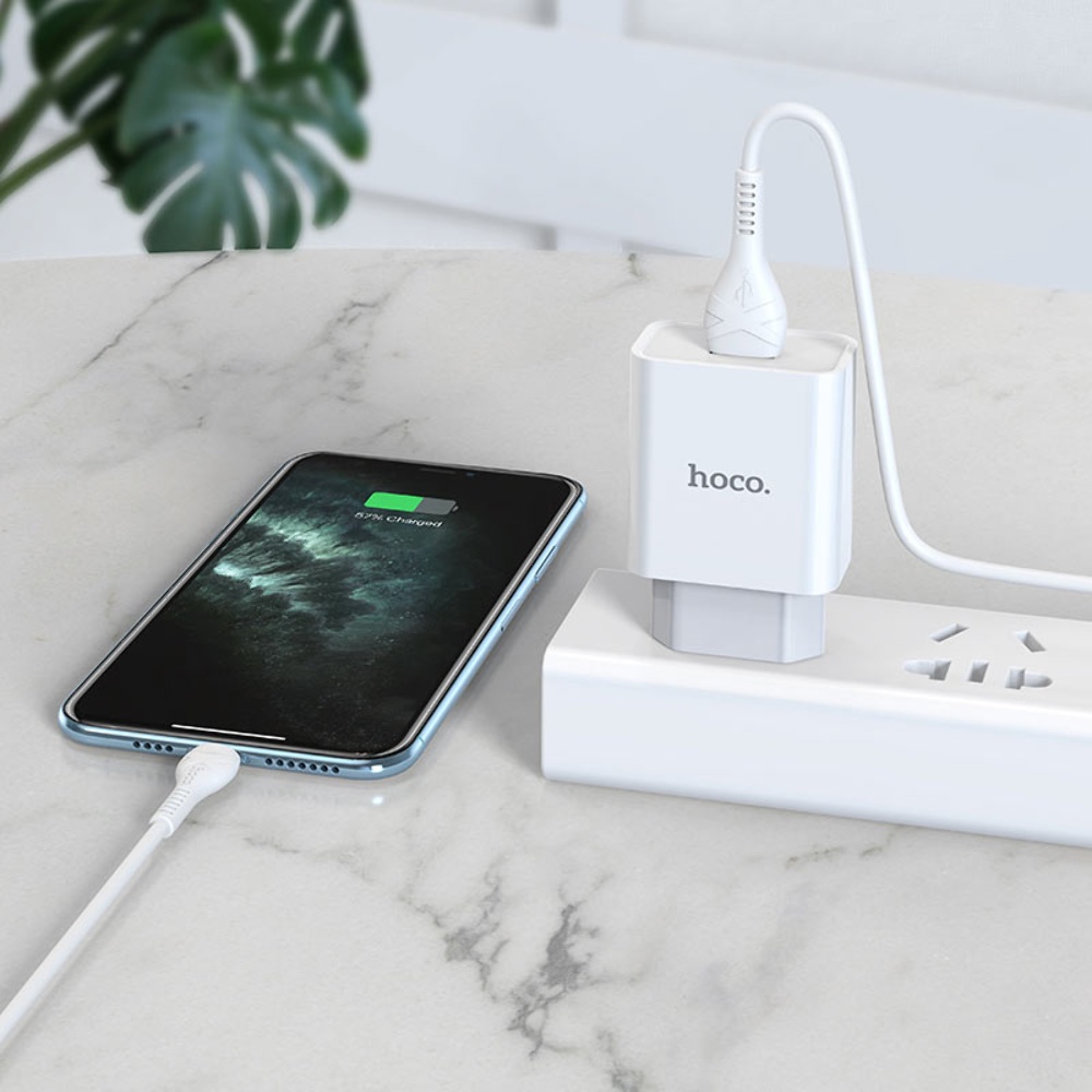 Сетевое зарядное устройство Hoco C81A USB белое + кабель USB to Lightning