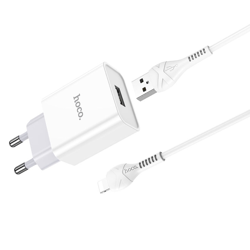 Сетевое зарядное устройство Hoco C81A USB белое + кабель USB to Lightning