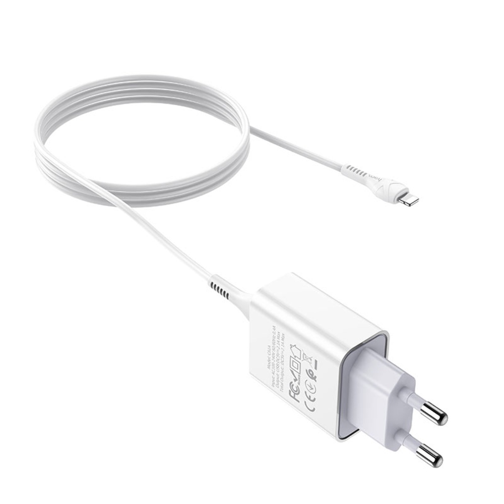 Сетевое зарядное устройство Hoco C81A USB белое + кабель USB to Lightning