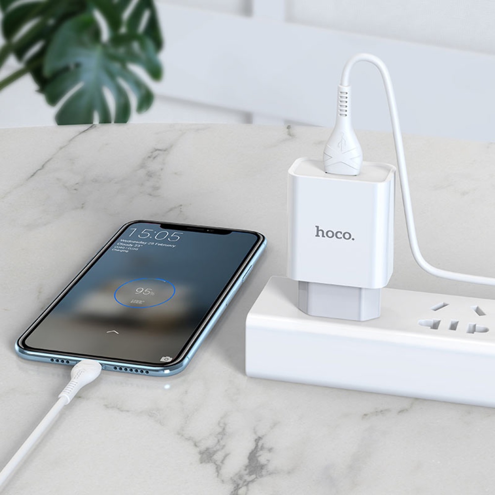 Сетевое зарядное устройство Hoco C81A USB белое + кабель USB to Type-C