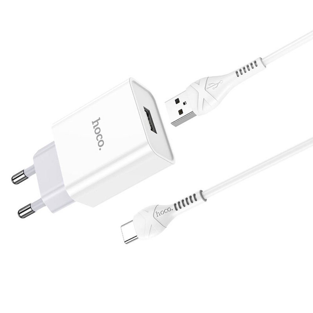Сетевое зарядное устройство Hoco C81A USB белое + кабель USB to Type-C