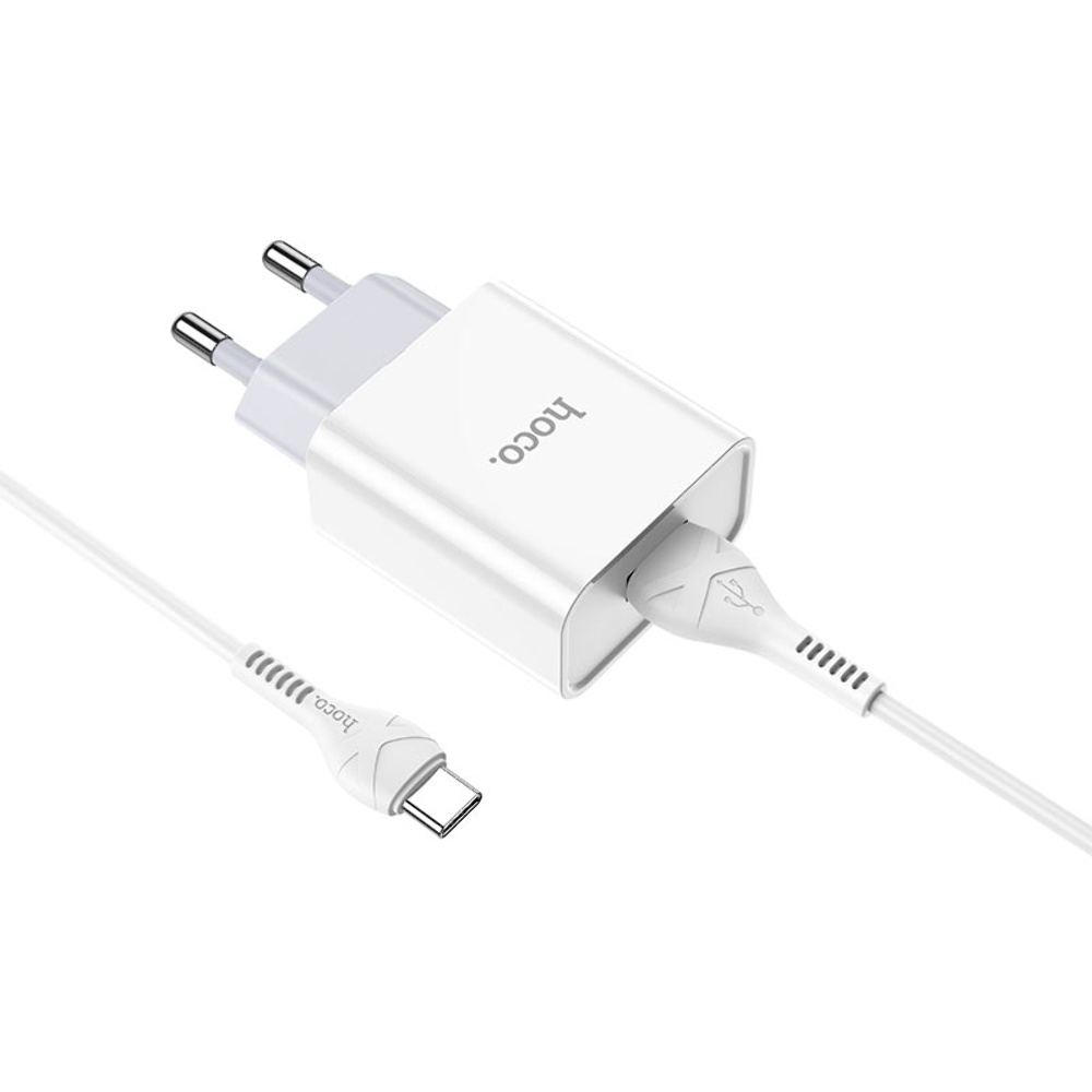 Сетевое зарядное устройство Hoco C81A USB белое + кабель USB to Type-C