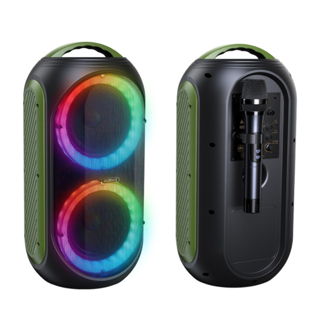 Портативная Bluetooth колонка Remax RB-X9 с LED подсветкой и караоке микрофоном black green