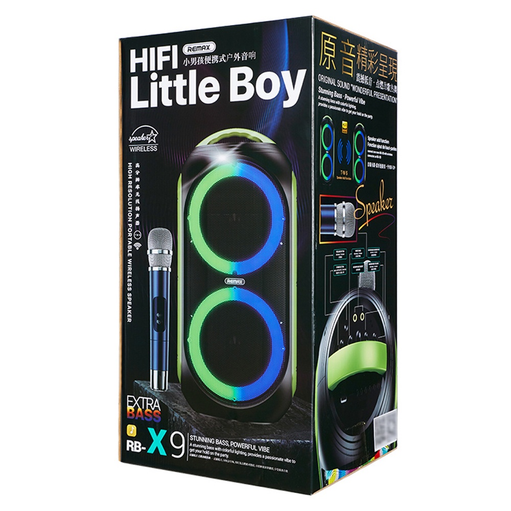 Портативная Bluetooth колонка Remax RB-X9 с LED подсветкой и караоке микрофоном black green