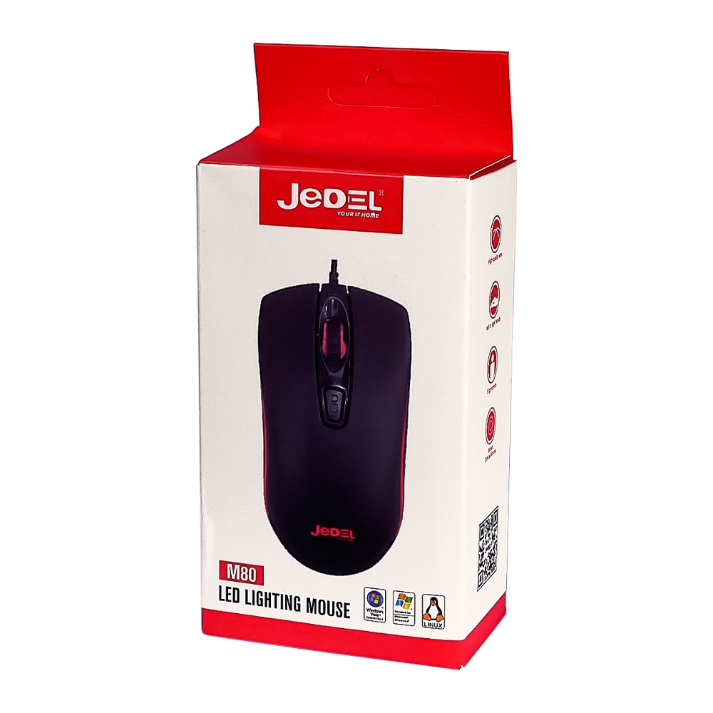 Мышь Jedel M80 1600 DPI с RGB подсветкой черная