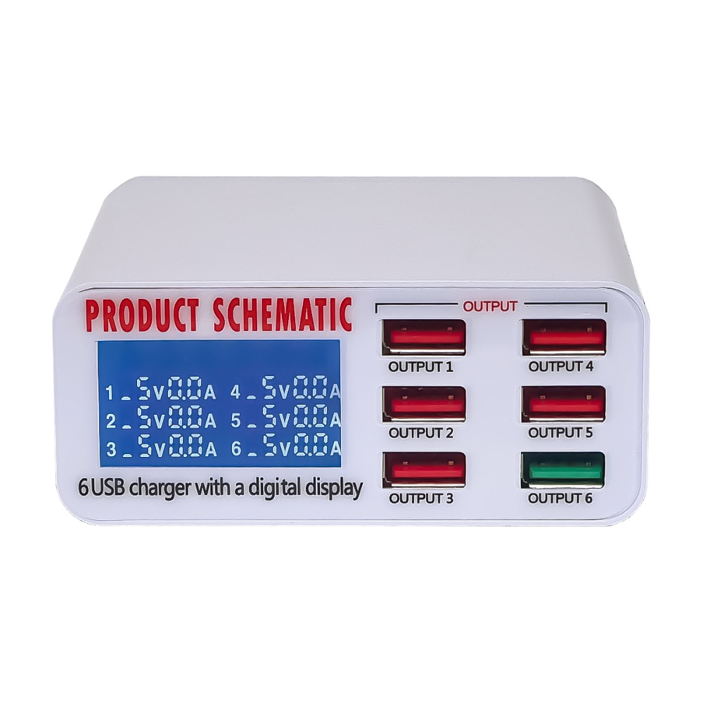 Зарядная станция с индикацией параметров зарядки WLX-896 (6 USB, Fast Charge 3.0, 40W)