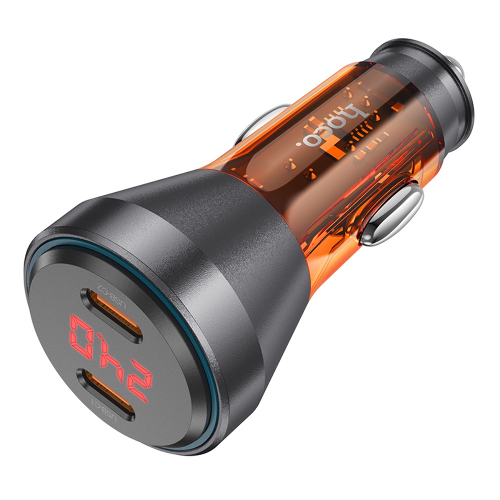 Автомобильное зарядное устройство Hoco NZ12C 2 Type-C PD 60W с дисплеем transparent orange