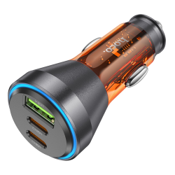 Автомобильное зарядное устройство Hoco NZ12D USB/ 2 Type-C PD 60W transparent orange