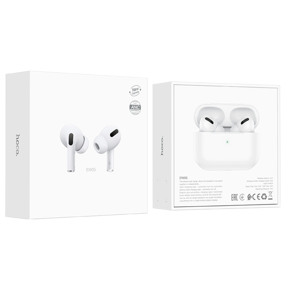 Беспроводные TWS наушники Hoco EW05 Plus вакуумные с беспроводной зарядкой white