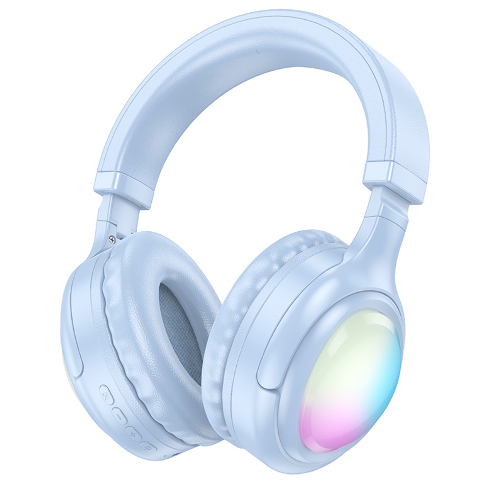 Беспроводные наушники Hoco W48 накладные с LED подсветкой blue