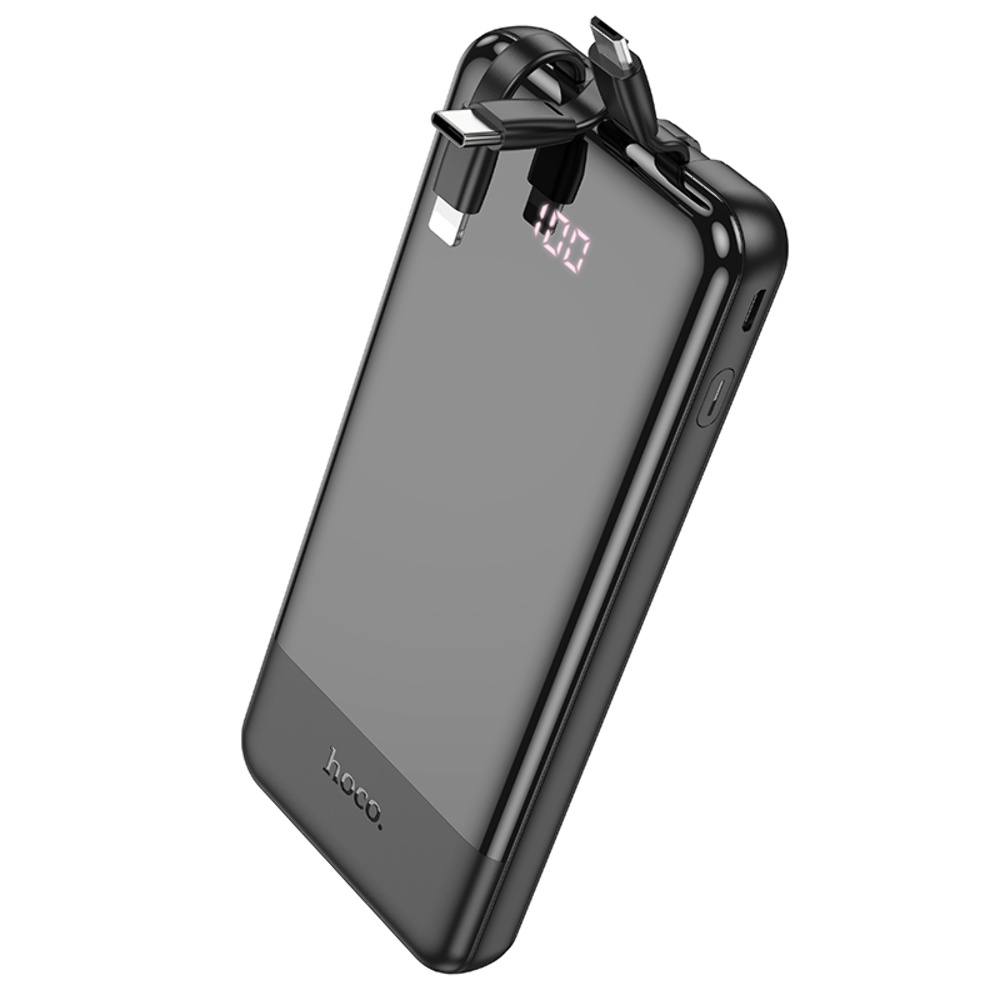Power bank Hoco J114 10000mAh с дисплеем + кабеля 3в1 Type-C/ Lightning/ MicroUSB black