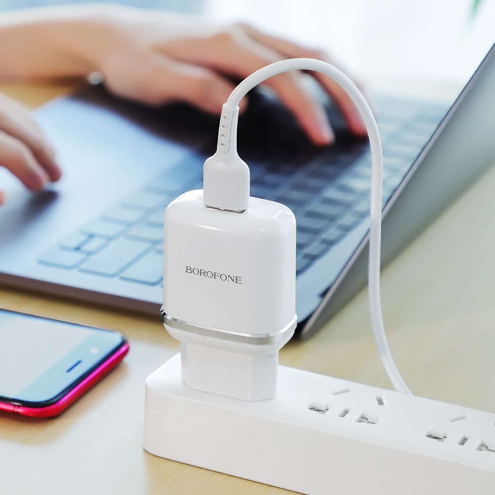 Сетевое зарядное устройство Borofone BA36A USB QC 18W белое + кабель USB to MicroUSB