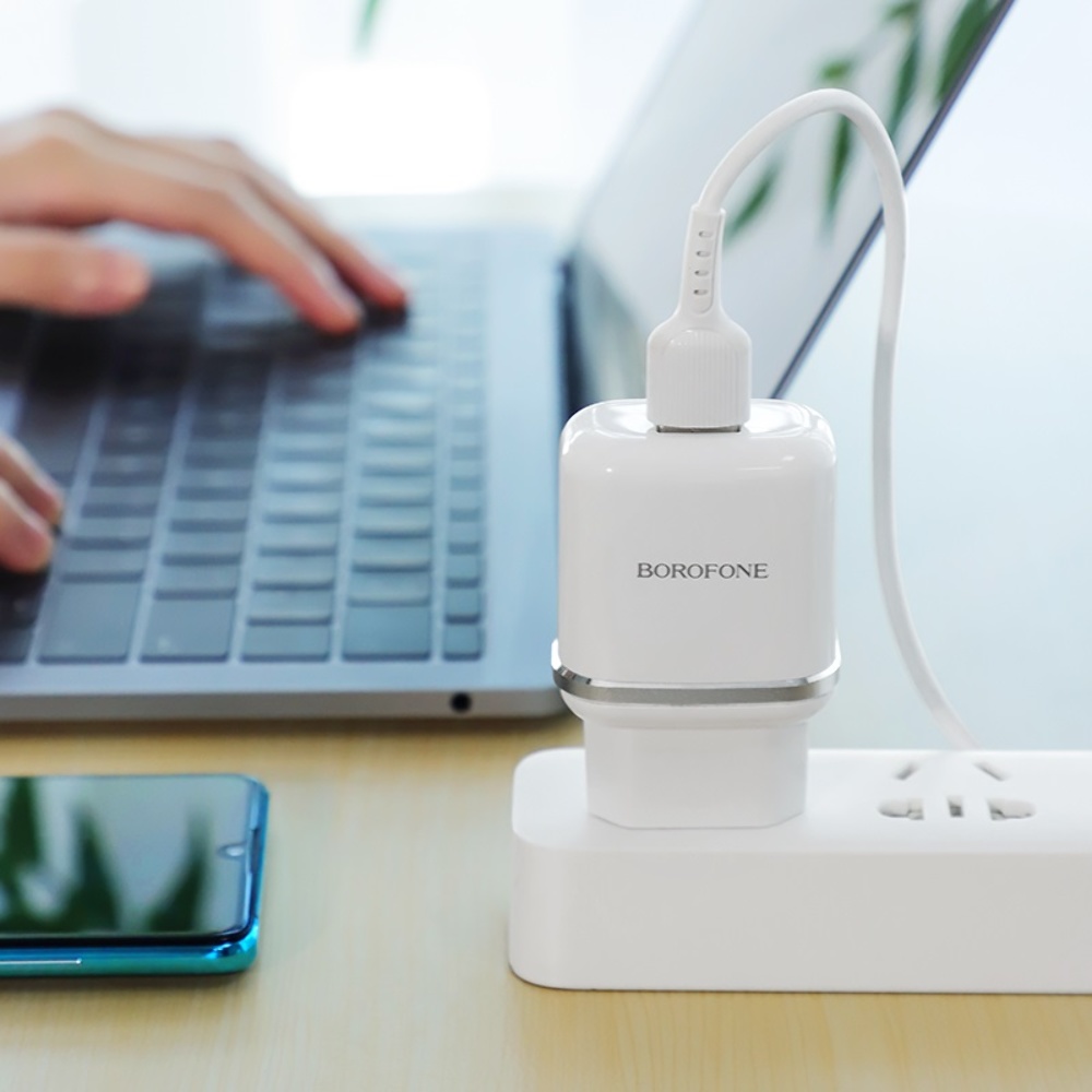 Сетевое зарядное устройство Borofone BA36A USB QC 18W белое + кабель USB to Type-C