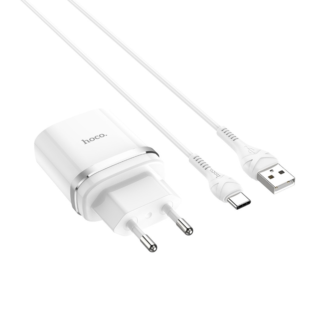 Сетевое зарядное устройство Hoco C12Q USB QC 18W белое + кабель USB to Type-C