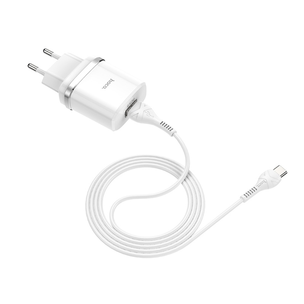 Сетевое зарядное устройство Hoco C12Q USB QC 18W белое + кабель USB to Type-C