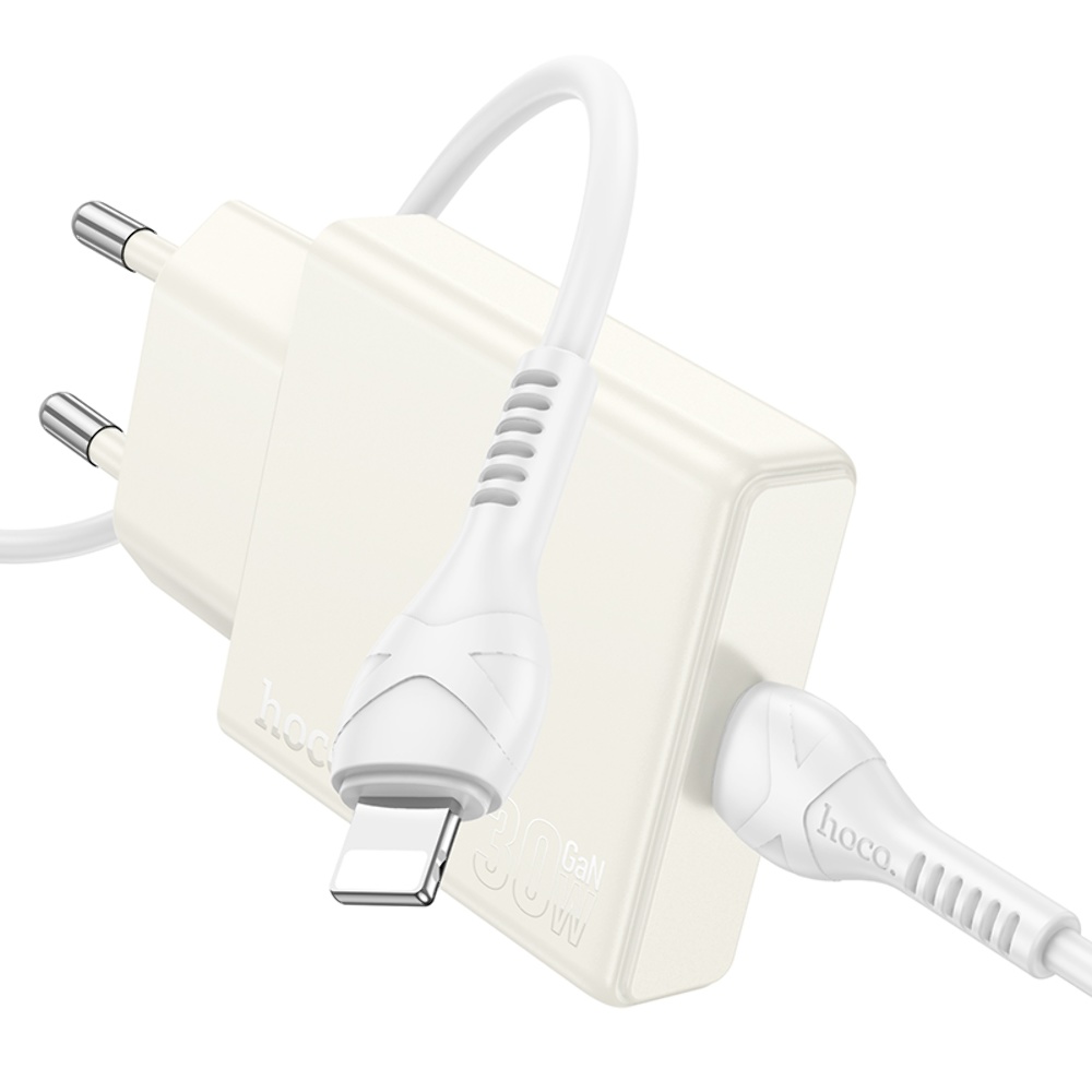 Сетевое зарядное устройство Hoco N44 Type-C PD 30W + кабель Type-C to Lightning moonlight white