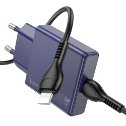 Сетевое зарядное устройство Hoco N44 Type-C PD 30W + кабель Type-C to Lightning titanium blue Сетевое зарядное устройство Hoco N44 Type-C PD 30W + кабель Type-C to Lightning titanium blue