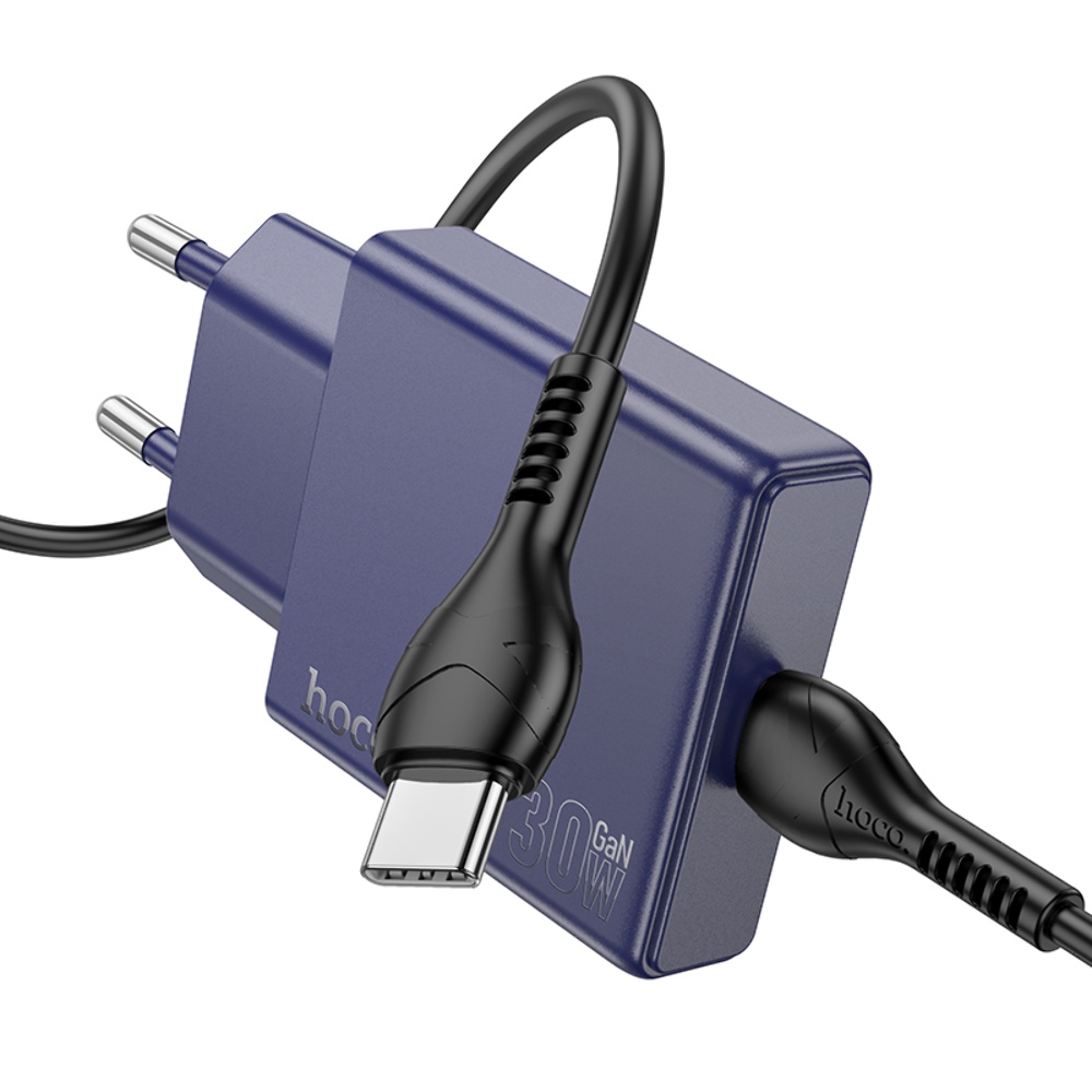 Сетевое зарядное устройство Hoco N44 Type-C PD 30W + кабель Type-C to Type-C titanium blue
