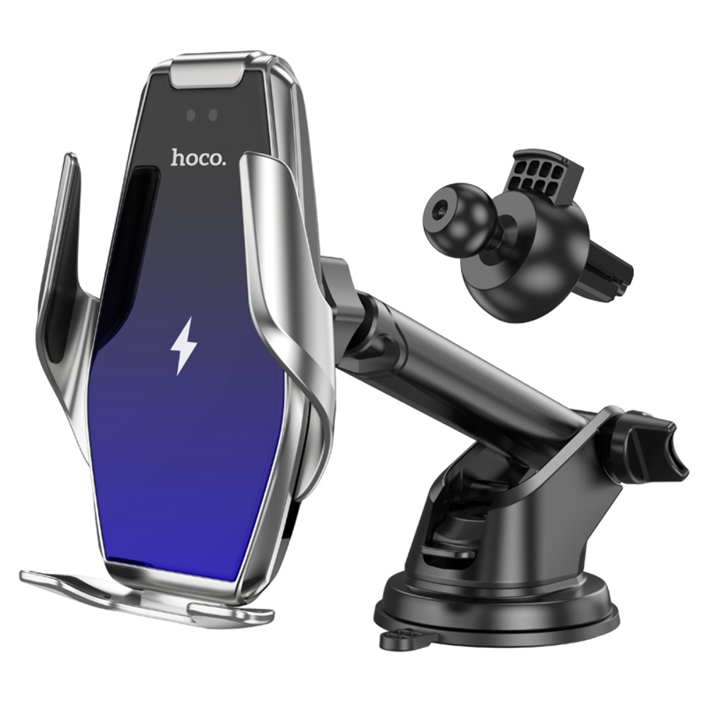 Автодержатель с беспроводной зарядкой Hoco S14 Plus Wireless silver