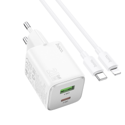 Сетевое зарядное устройство Hoco N41 USB/ Type-C PD QC white + кабель Type-C to Lightning Сетевое зарядное устройство Hoco N41 USB/ Type-C PD QC white + кабель Type-C to Lightning