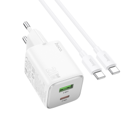 Сетевое зарядное устройство Hoco N41 USB/ Type-C PD QC white + кабель Type-C to Type-C