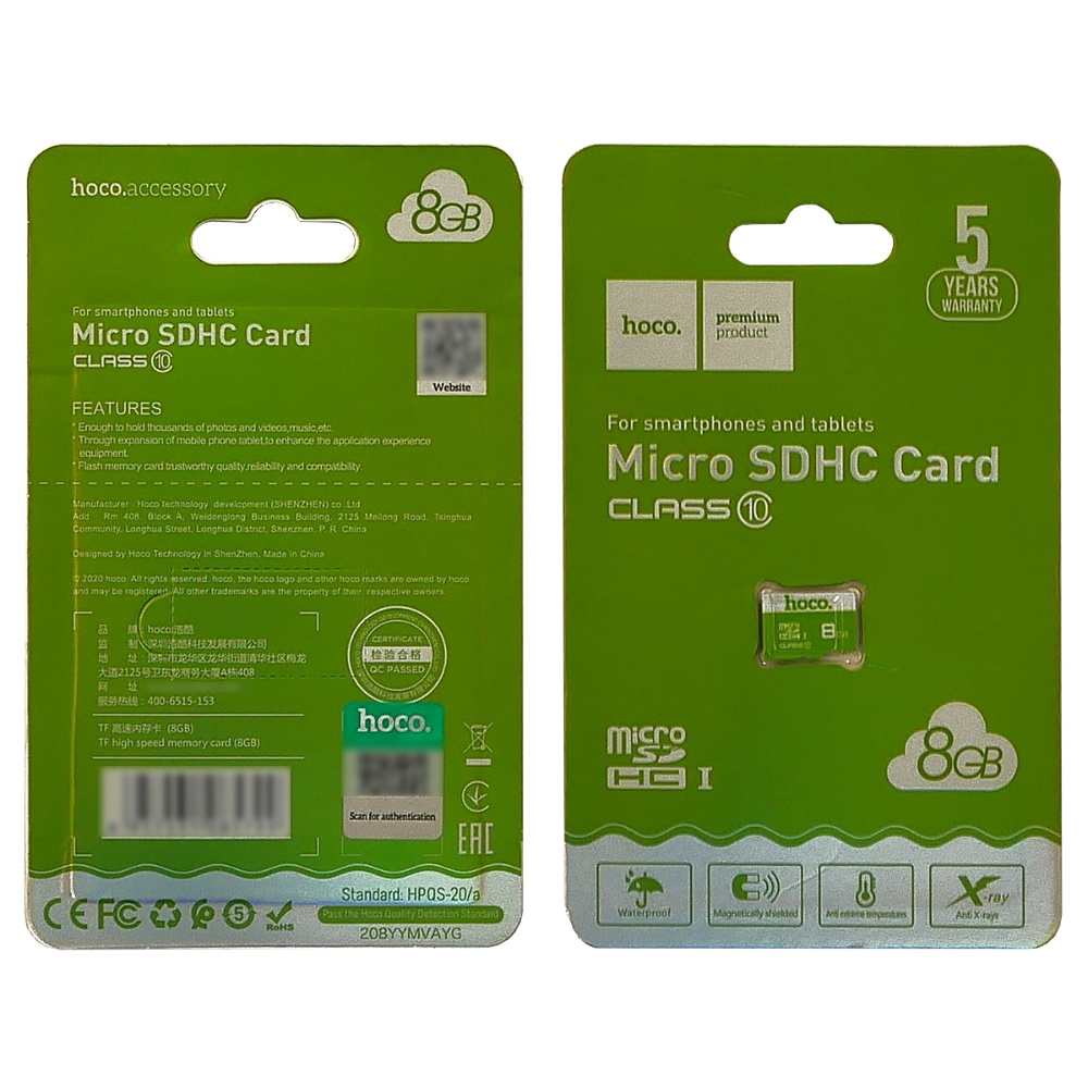 Карта памяти Hoco TF SDHC 8GB high speed зелёная