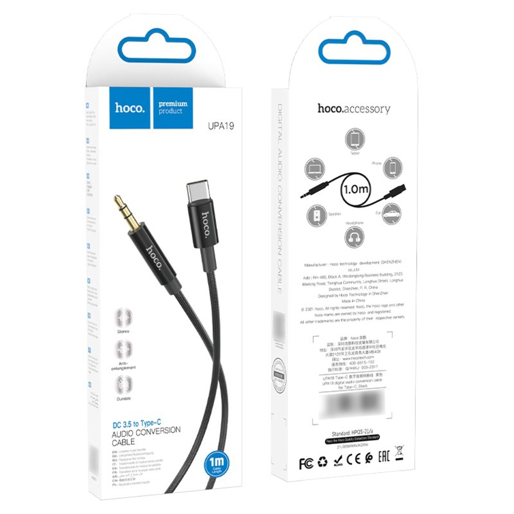 AUX кабель Hoco UPA19 Type-C to Jack 3.5 1m черный