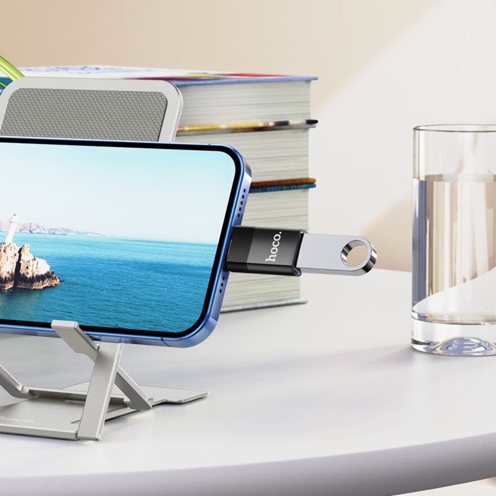 Адаптер переходник Hoco UA17 Lightning to USB 2.0 (F) черный