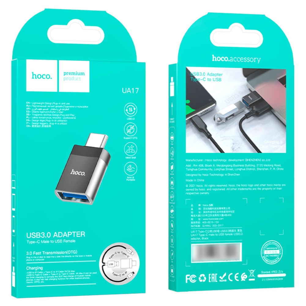 Адаптер переходник Hoco UA17 Type-C to USB 3.0 (F) черный