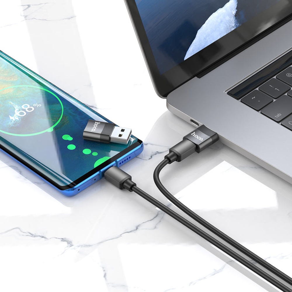 Адаптер переходник Hoco UA17 USB to Type-C (F) черный