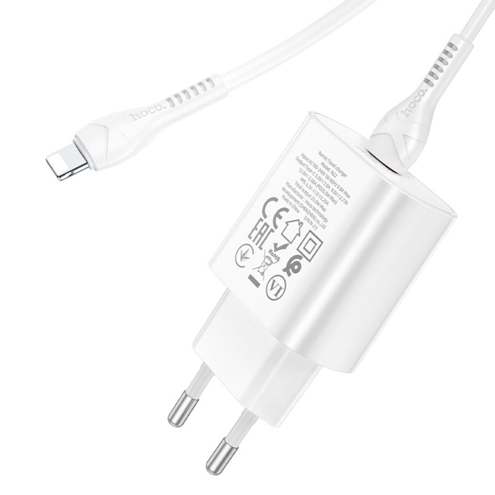 Сетевое зарядное устройство Hoco N22 Type-C PD 25W белое + кабель Type-C to Lightning