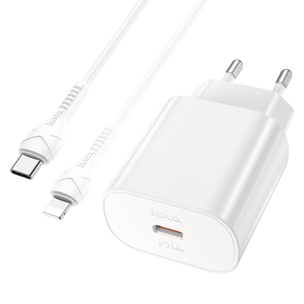 Сетевое зарядное устройство Hoco N22 Type-C PD 25W белое + кабель Type-C to Lightning